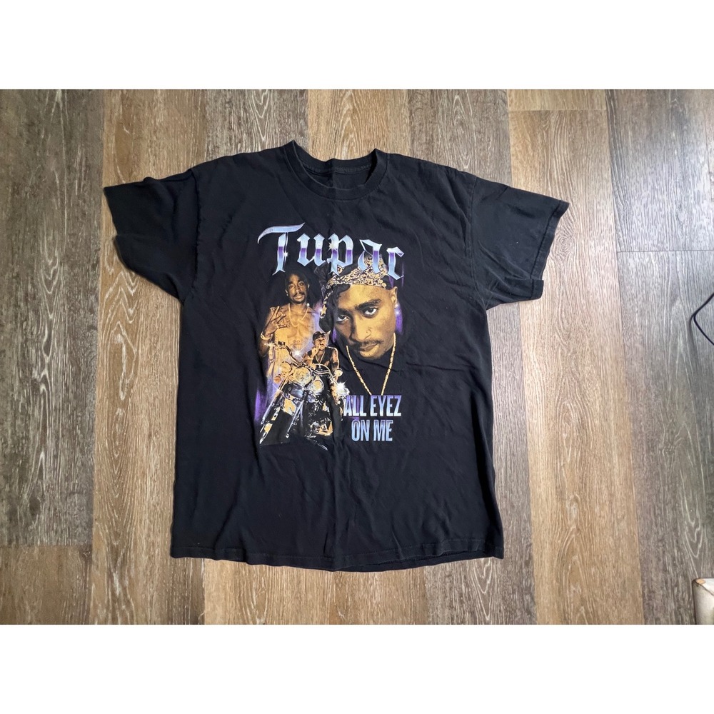 Tupac Graphic T-Shirt Mens Large Black All Eyez On Me Rap Tee Short Sleeve‎ 354